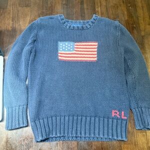 Polo Ralph Lauren Iconic Navy Blue American Flag Cotton Knit Sweater Jumper 6